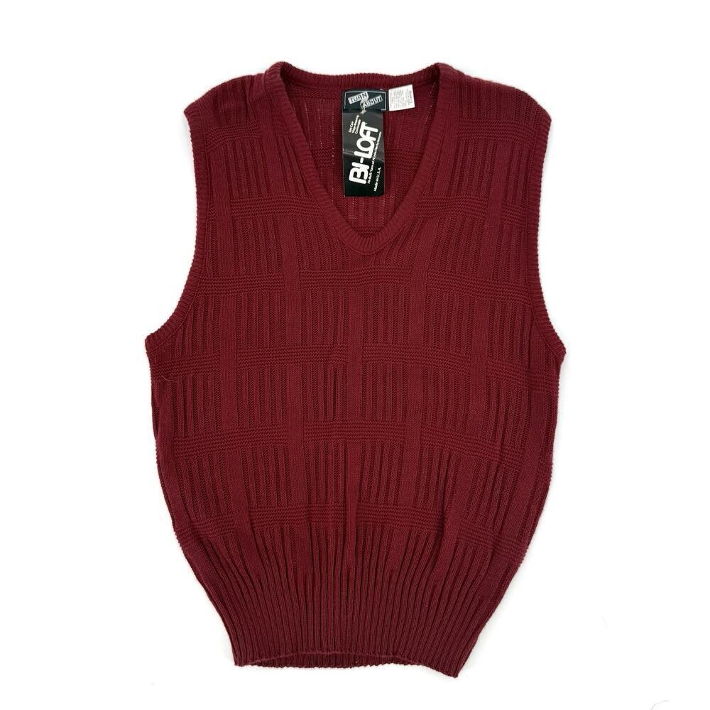 TURN ABOUT Vintage Mens XL Maroon Light Weight Acrylic Sweater Vest USA Made NOS